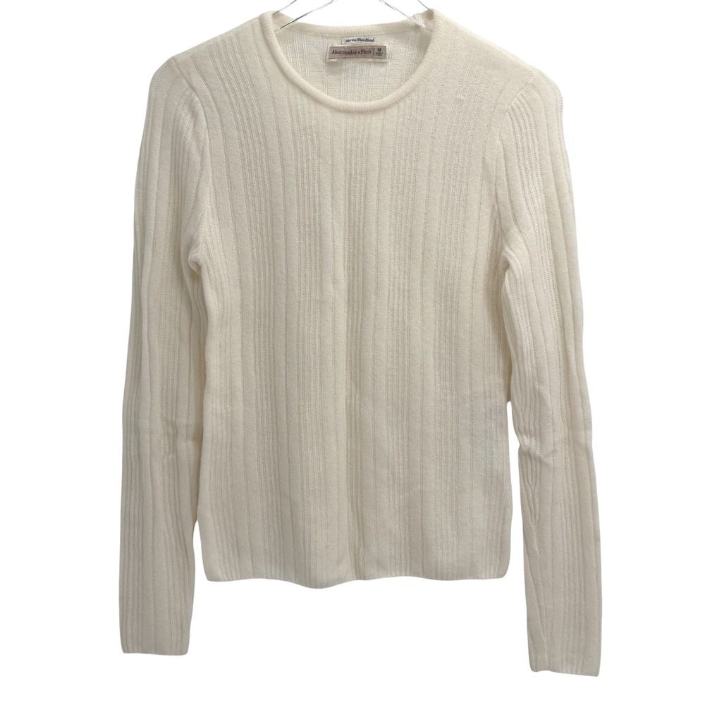 Abercrombie & Fitch Ribbed Merino Wool Blend Sweater Womens M White Preppy Chic